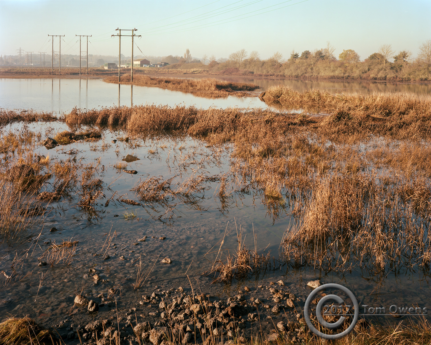 Flooded hay meadow with mud from dyke
