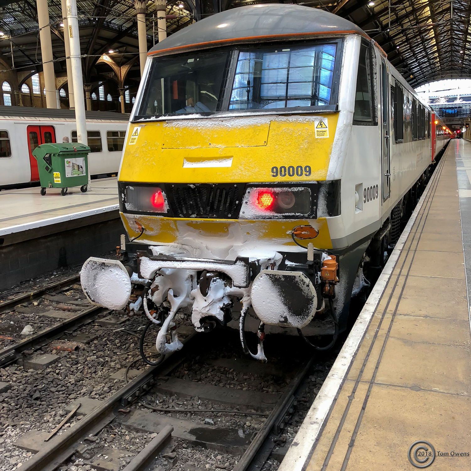 Locomotive with snow on buffers